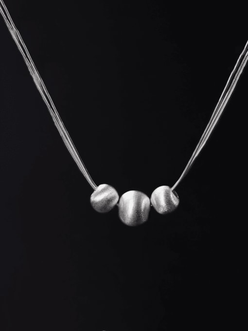 NS965 [White Gold] 925 Sterling Silver Bead Round Minimalist Multi Strand Necklace